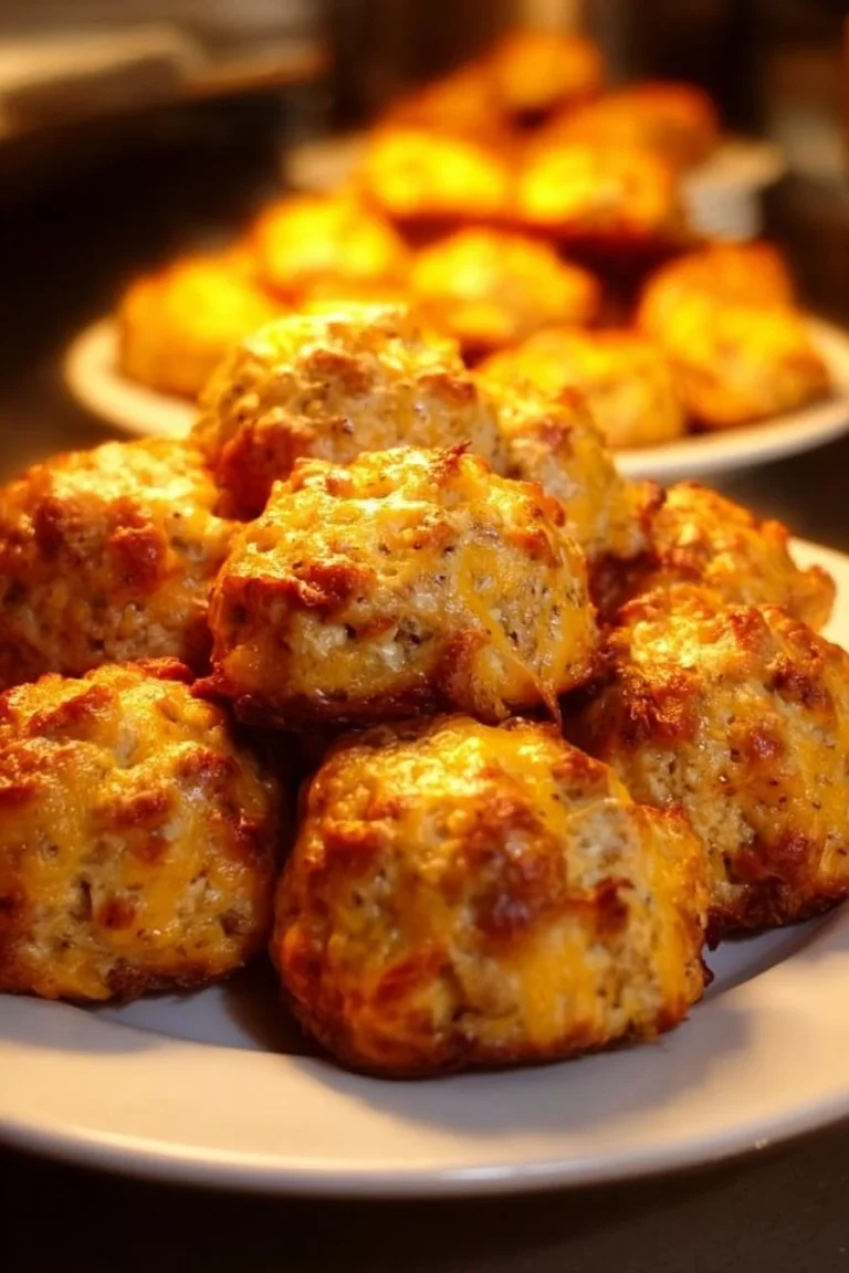 Plate of irresistible sausage balls, perfect for appetizers or snacks.
