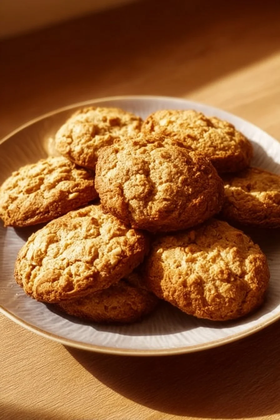 Deliciously chewy peanut butter banana cookies on a plate