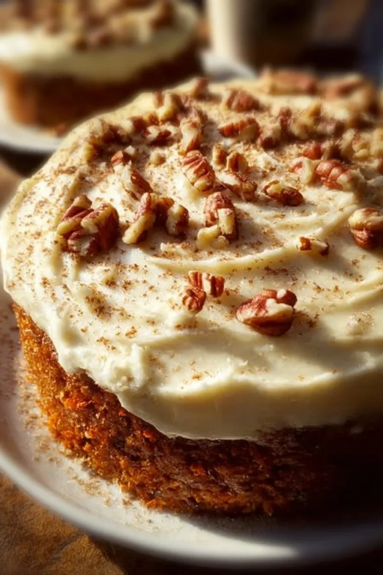 Irresistibly creamy carrot cake frosting spread on a freshly baked carrot cake