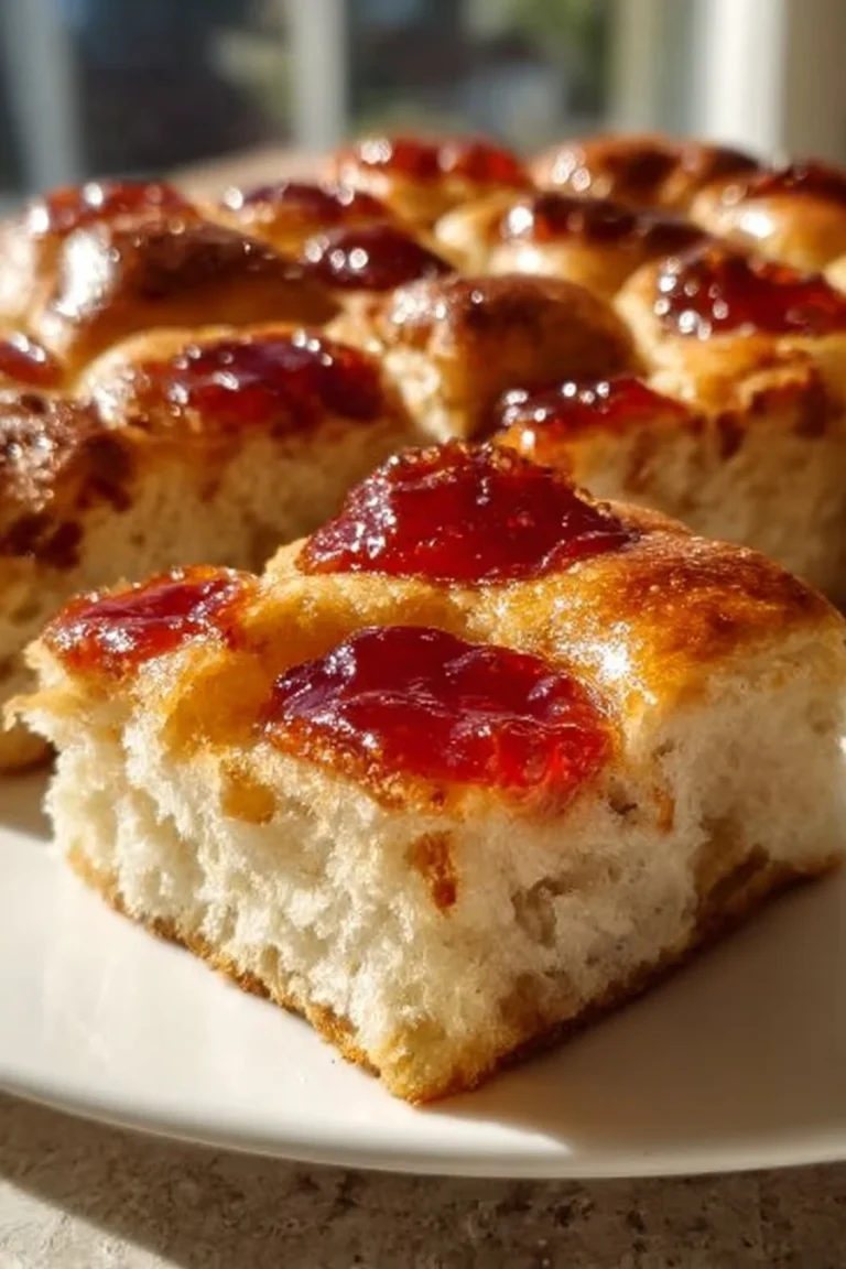 Delicious Jam Donut Focaccia with sweet berry filling and golden crust