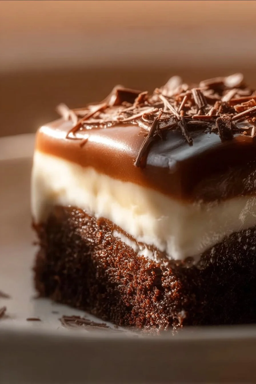 Layered pudding brownie dessert with rich chocolate and creamy pudding layers.