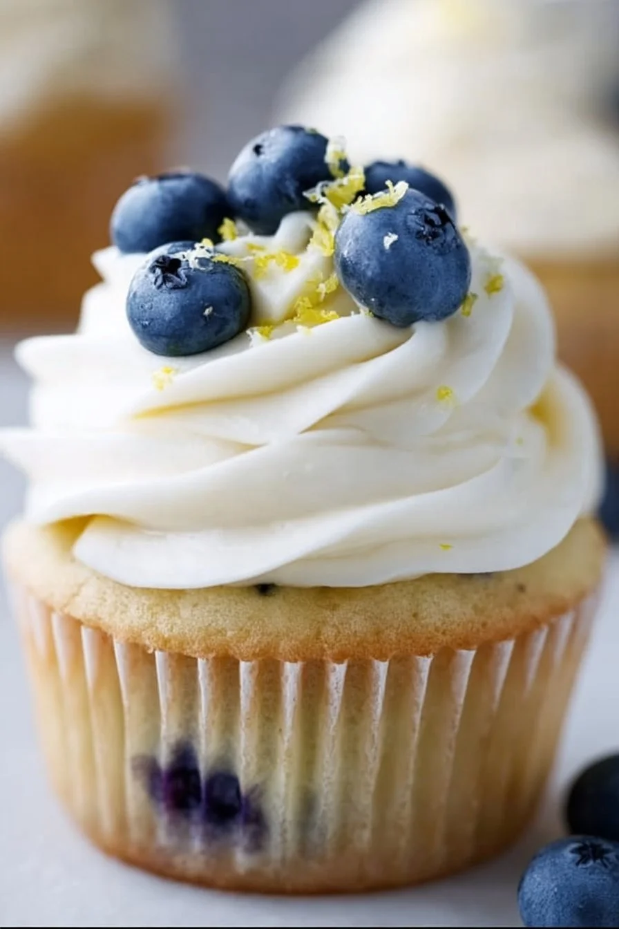 Delicious lemon cream cheese frosting on a cupcake.