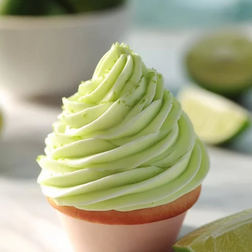 Lime Buttercream Frosting on a cake topped with lime zest.