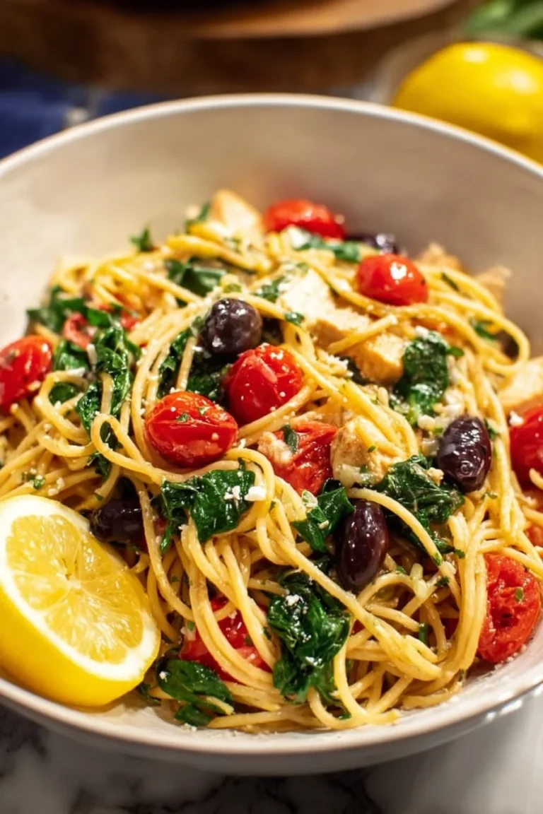 Bowl of Mediterranean Pasta with fresh vegetables and herbs