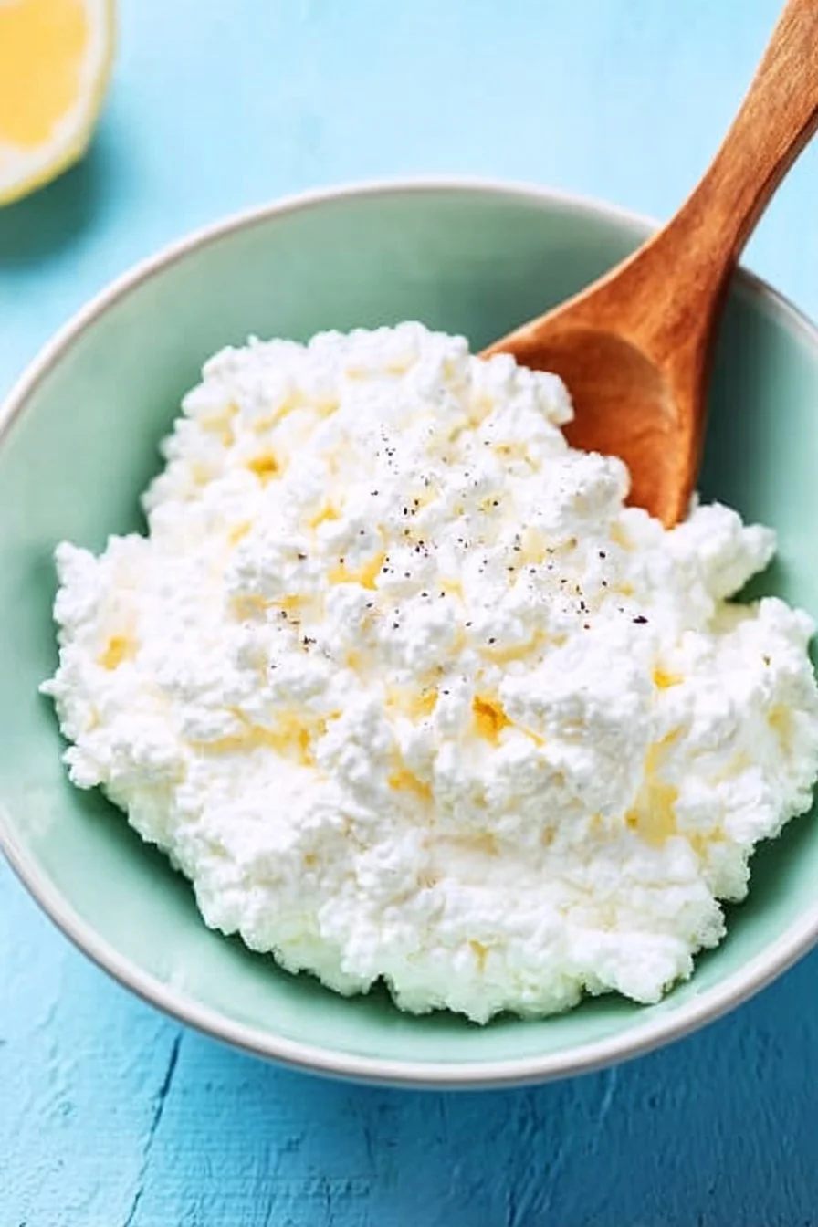 Homemade microwave ricotta cheese served with fresh herbs and spices