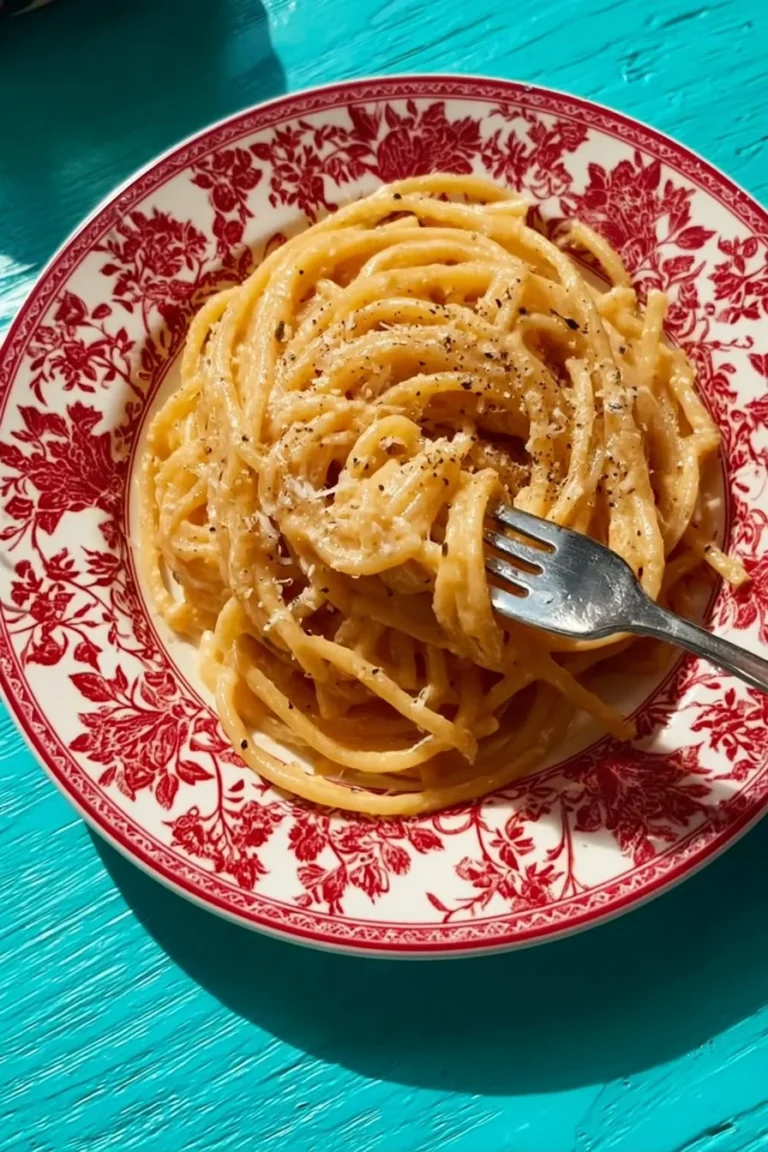 Bowl of delicious miso pasta garnished with green onions and sesame seeds