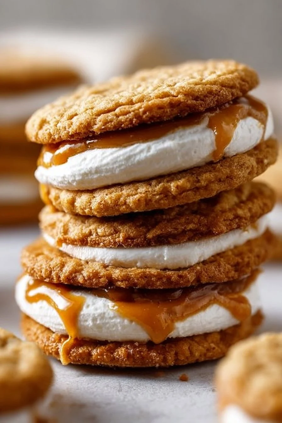 Delicious homemade oatmeal cream pies prepared with soft cookies and creamy filling