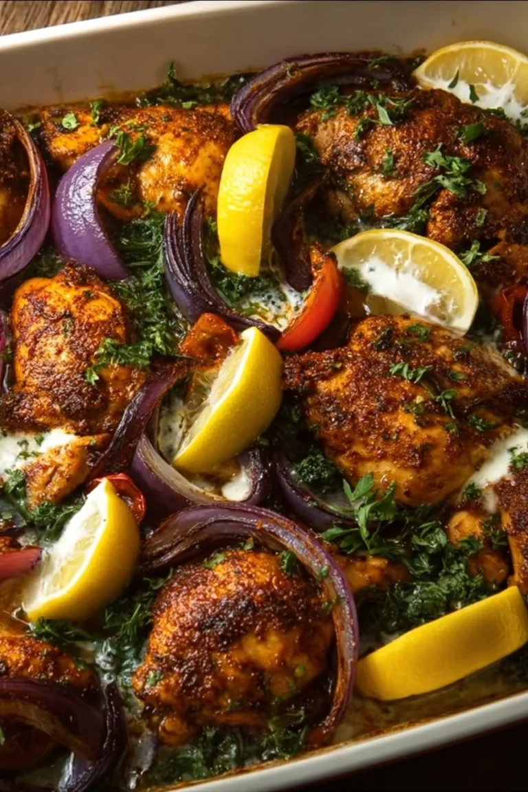 One-Pan Chicken Shawarma served with Roasted Garlic Sauce on a plate