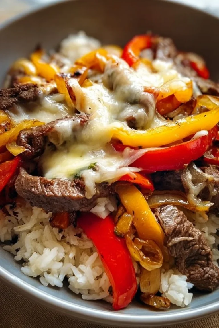 Delicious Philly cheesesteak bowls with beef, peppers, and cheese
