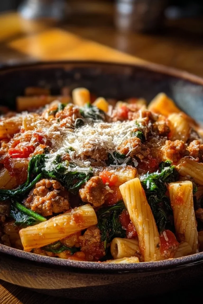 Delicious sausage pasta skillet cooked in a pan, perfect weeknight meal