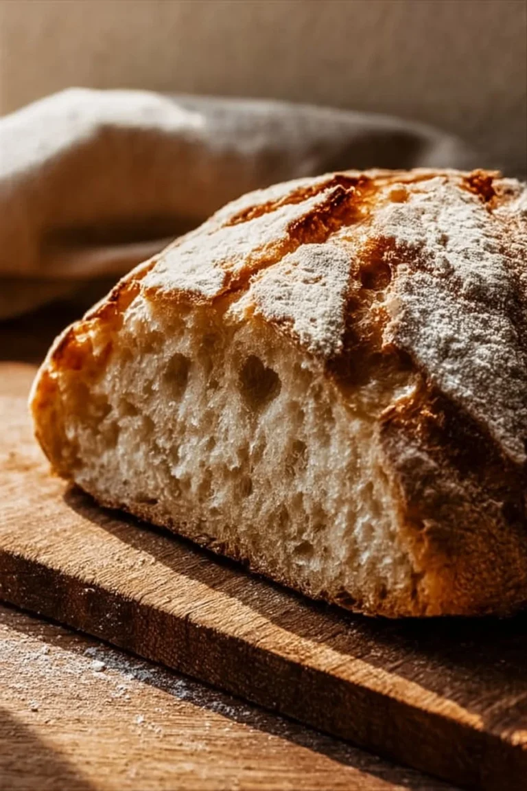 Freshly baked homemade crusty bread on a wooden table