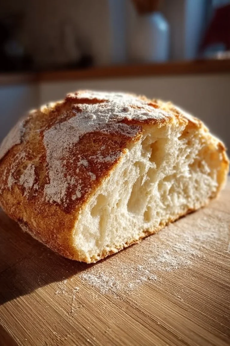 Freshly baked rustic bread loaf on a wooden table
