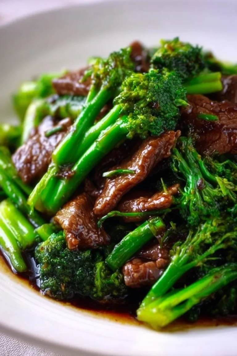 Delicious plate of savory Chinese beef broccoli with tender beef and fresh broccoli