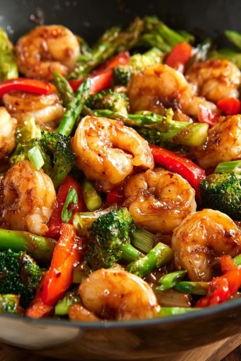 Delicious shrimp stir fry with colorful vegetables and savory sauce