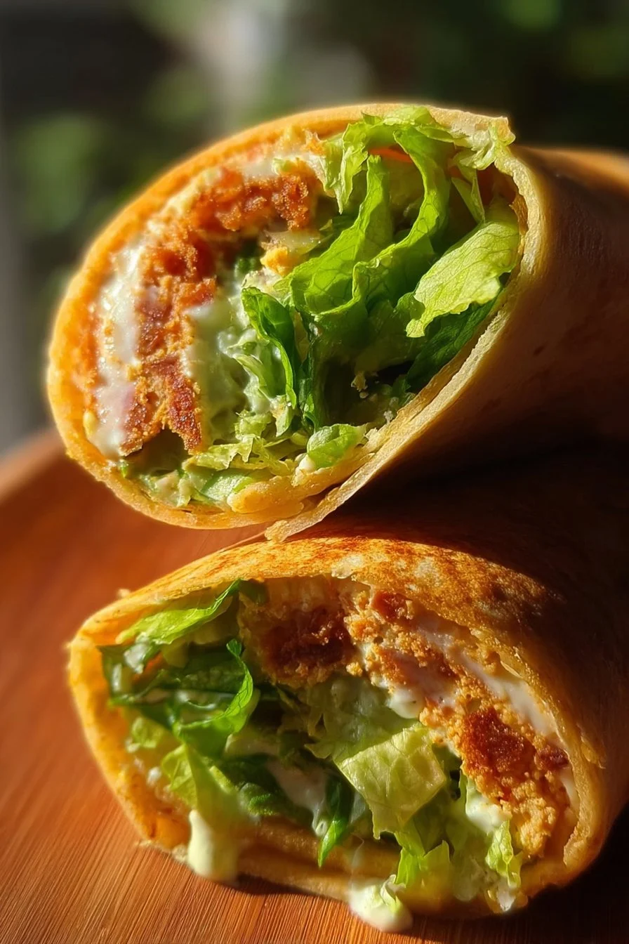 Smashed chickpea wrap filled with fresh vegetables and spices