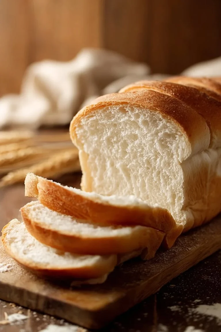 A loaf of soft sourdough sandwich bread on a wooden cutting board.