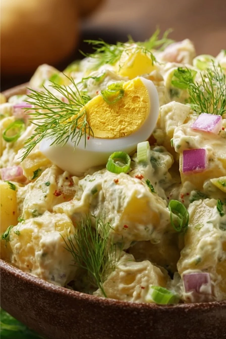 Delicious Southern potato egg salad served in a bowl.