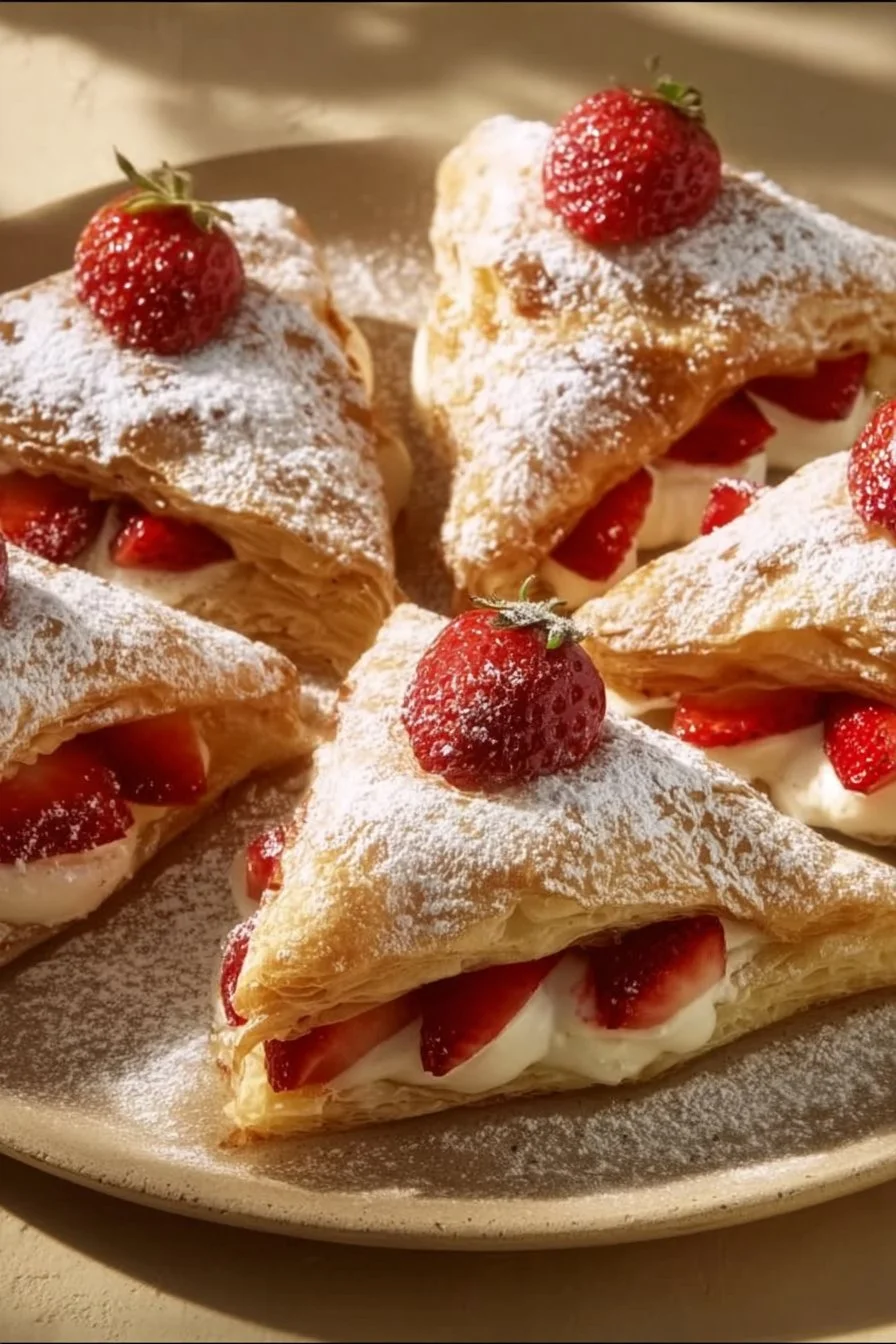 Delicious strawberry and whipped cream puff pastry dessert delights