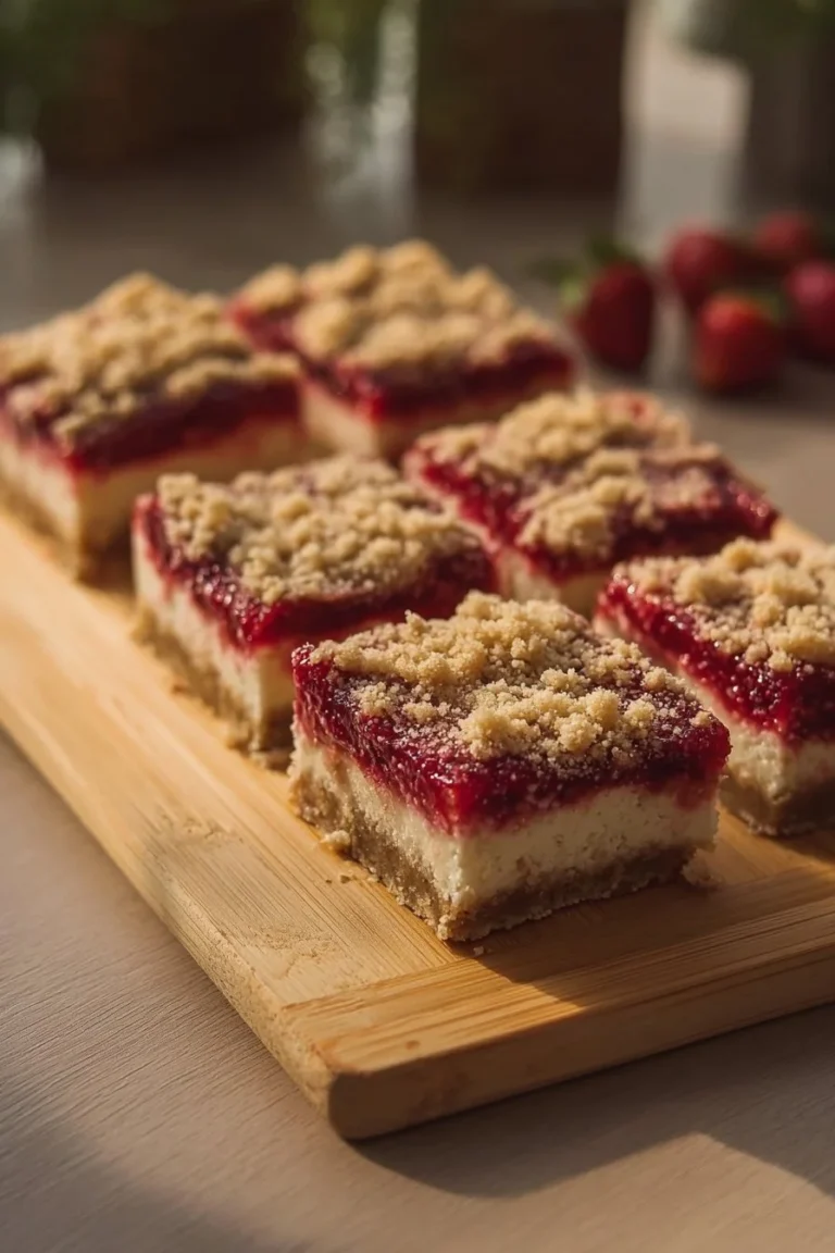 Delicious strawberry cheesecake bars topped with fresh strawberries