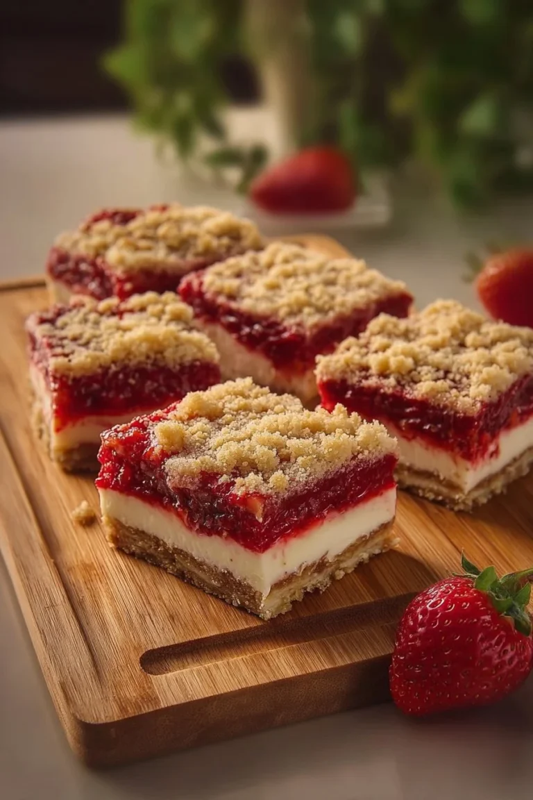 Delicious strawberry cheesecake bars topped with fresh strawberries