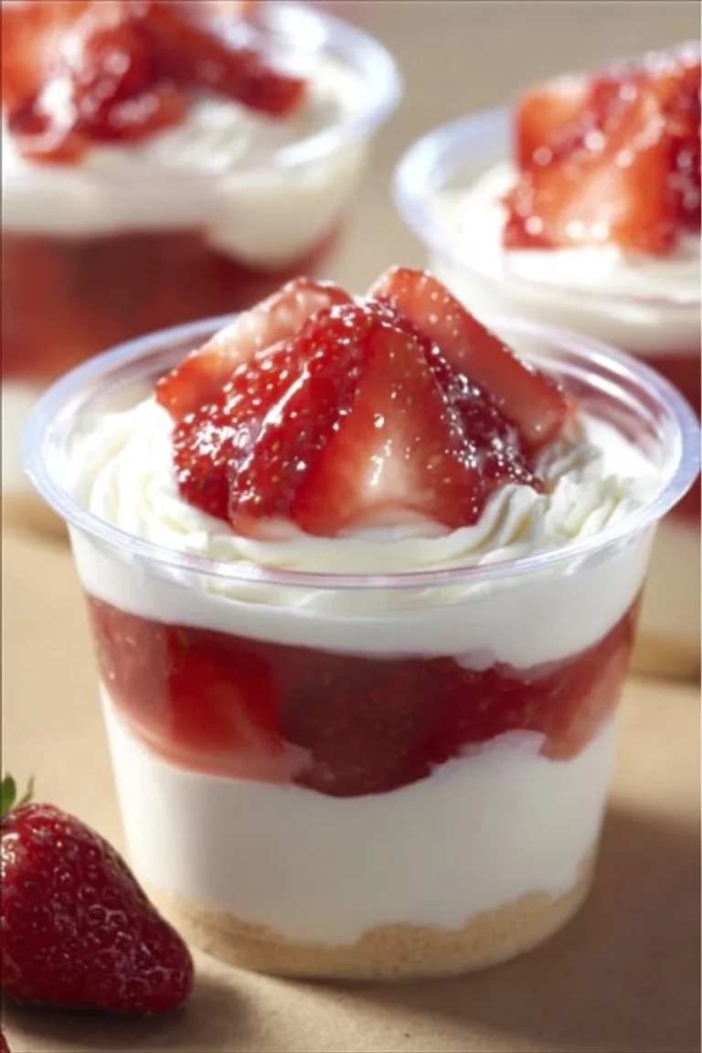 Strawberry Shortcake Dessert Cups with fresh strawberries and whipped cream
