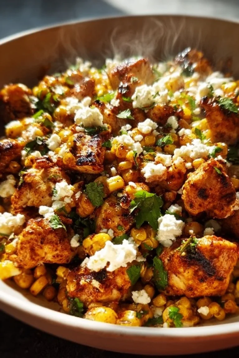 Delicious Street Corn Chicken served with garnishes and toppings