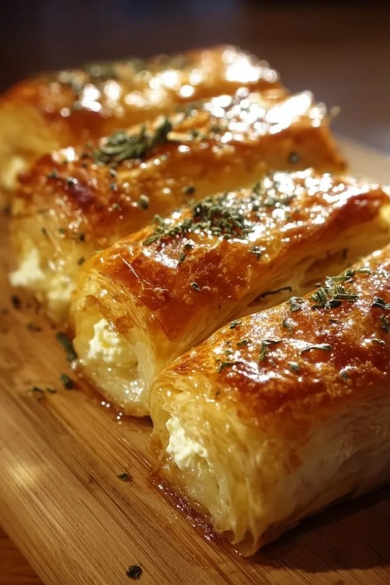 Sweet and savory feta rolls on a platter with garnishes.