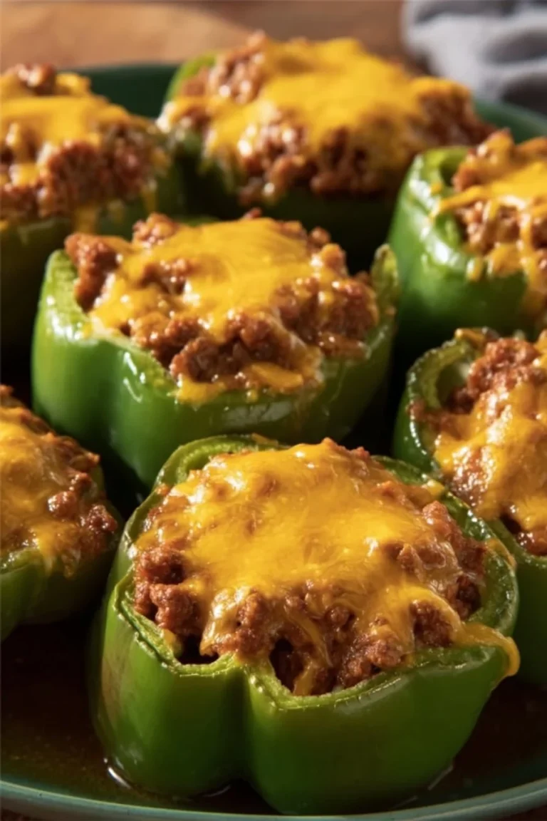 Colorful taco stuffed peppers filled with seasoned meat and fresh toppings