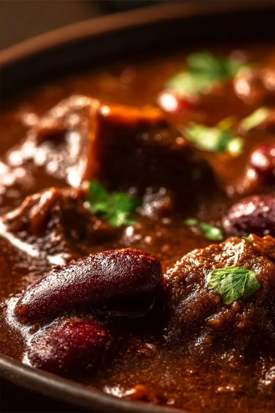 Delicious Texas Style Beef Chili Beans served in a bowl with toppings