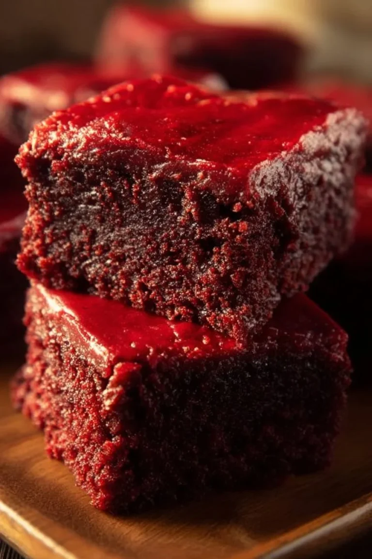 Delicious red velvet brownies topped with cream cheese frosting