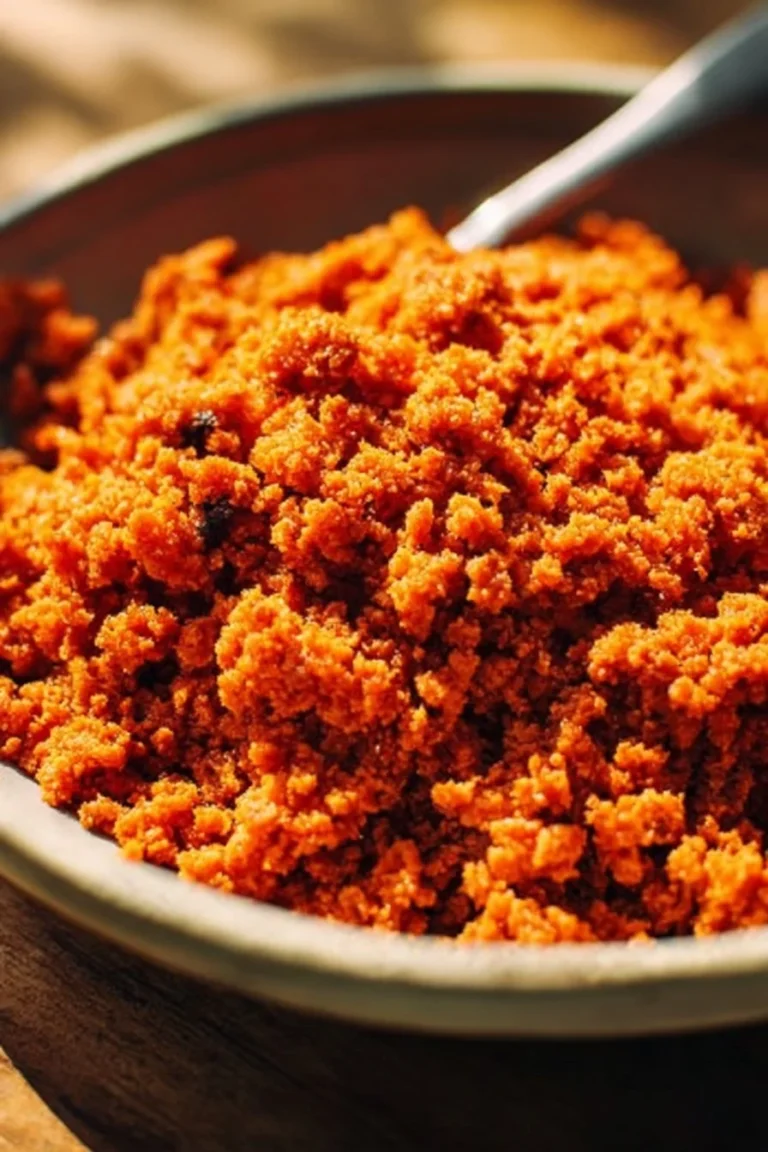 Plate of vegan beef crumbles topped with fresh herbs and spices