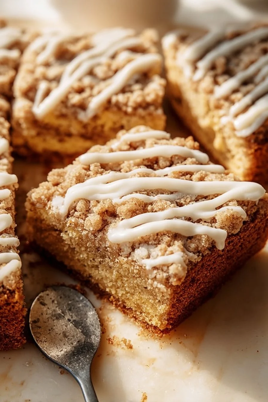 Vegan coffee cake topped with streusel, a delicious plant-based dessert