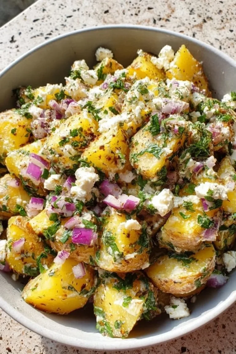 Zesty Potato Feta Salad with fresh herbs and vegetables