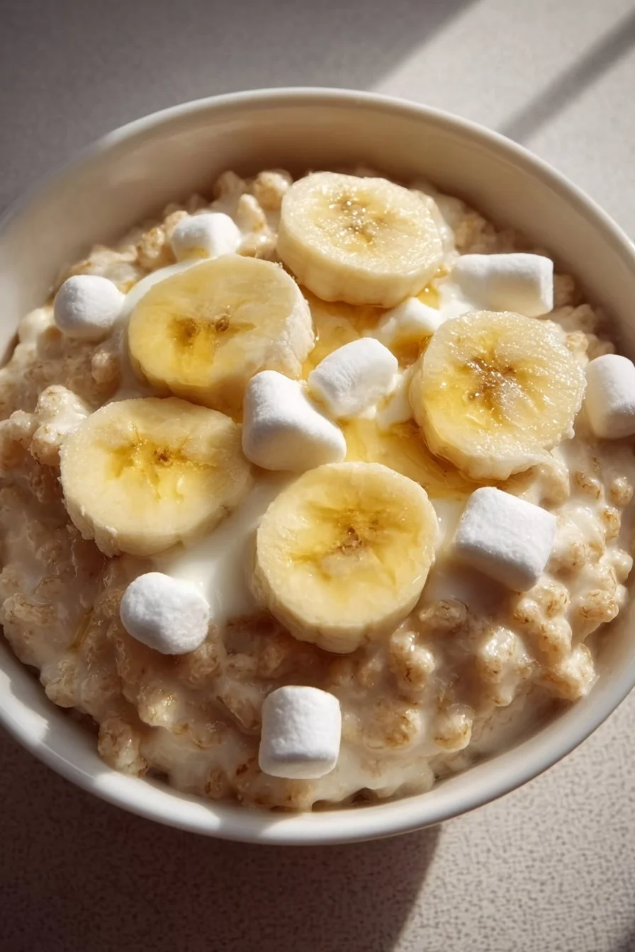 Delicious banana pudding rice Krispies dessert on a plate