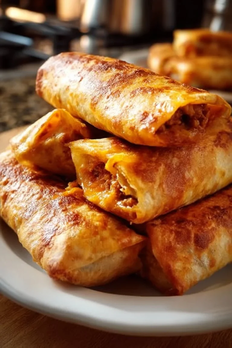 Plate of crispy beef chimichangas topped with sour cream and guacamole