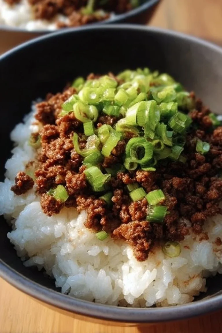 Delicious Beefy Garlic Butter Rice Bowl with tender beef and garlic butter over rice.