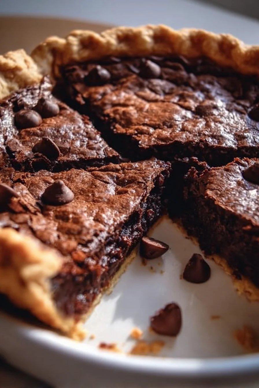 Decadent Brownie Pie with chocolate layers and a flaky crust