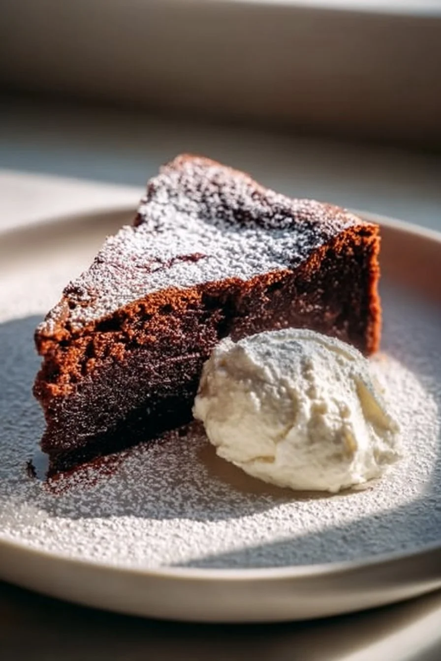 Slice of Chocolate Ricotta Cake with a rich chocolate frosting