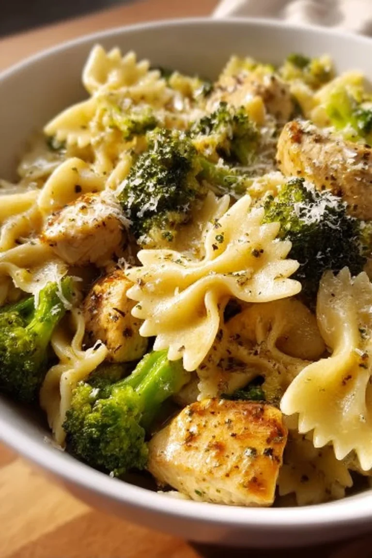 Cowboy Butter Lemon Bowtie Chicken with Broccoli dish