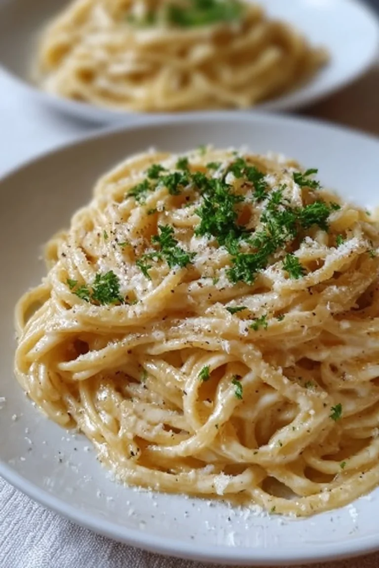 Cream Cheese Pasta Sauce featured on a plate with fresh herbs and Parmesan cheese