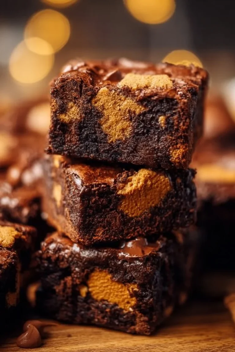 Decadent Biscoff brownies topped with a rich chocolate glaze and cookie crumbs