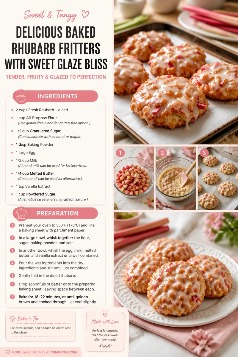 Delicious baked rhubarb fritters topped with a sweet glaze