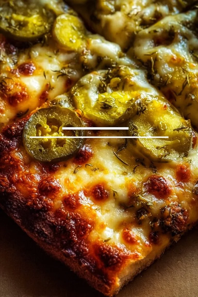 Dill pickle and garlic pizza slice topped with fresh dill on a rustic wooden table