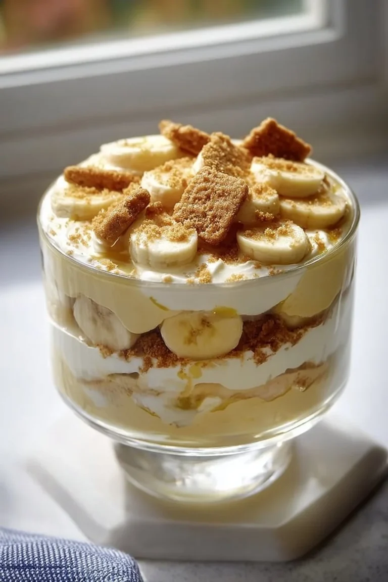 Delicious banana foster pudding served in a bowl with caramel drizzle.