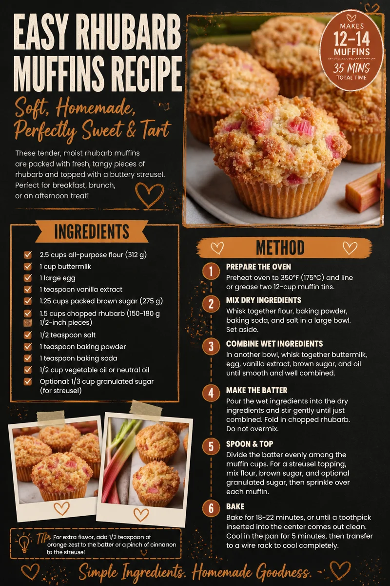 Delicious homemade rhubarb muffins topped with a sprinkle of sugar.