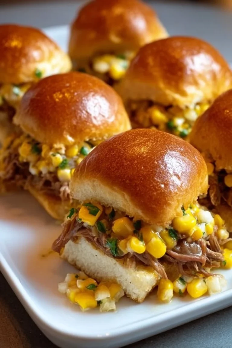 Delicious Elote Brisket Sliders served on a rustic wooden platter