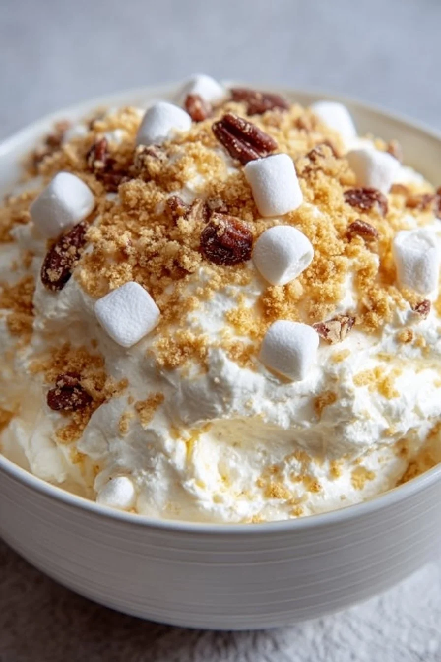 Hawaiian Cheesecake Salad with tropical fruits and creamy cheesecake topping