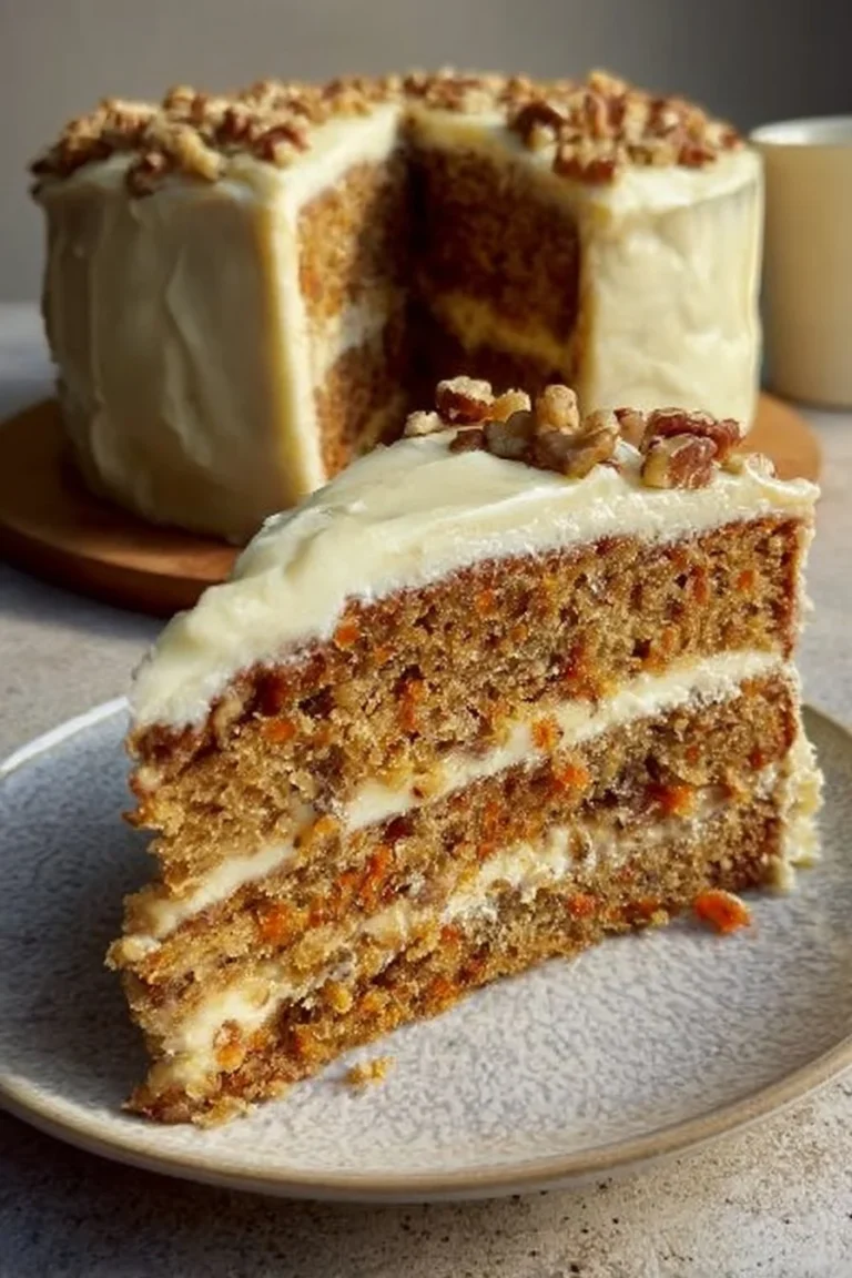 Heavenly Banana Walnut Cream Cake topped with walnuts and cream