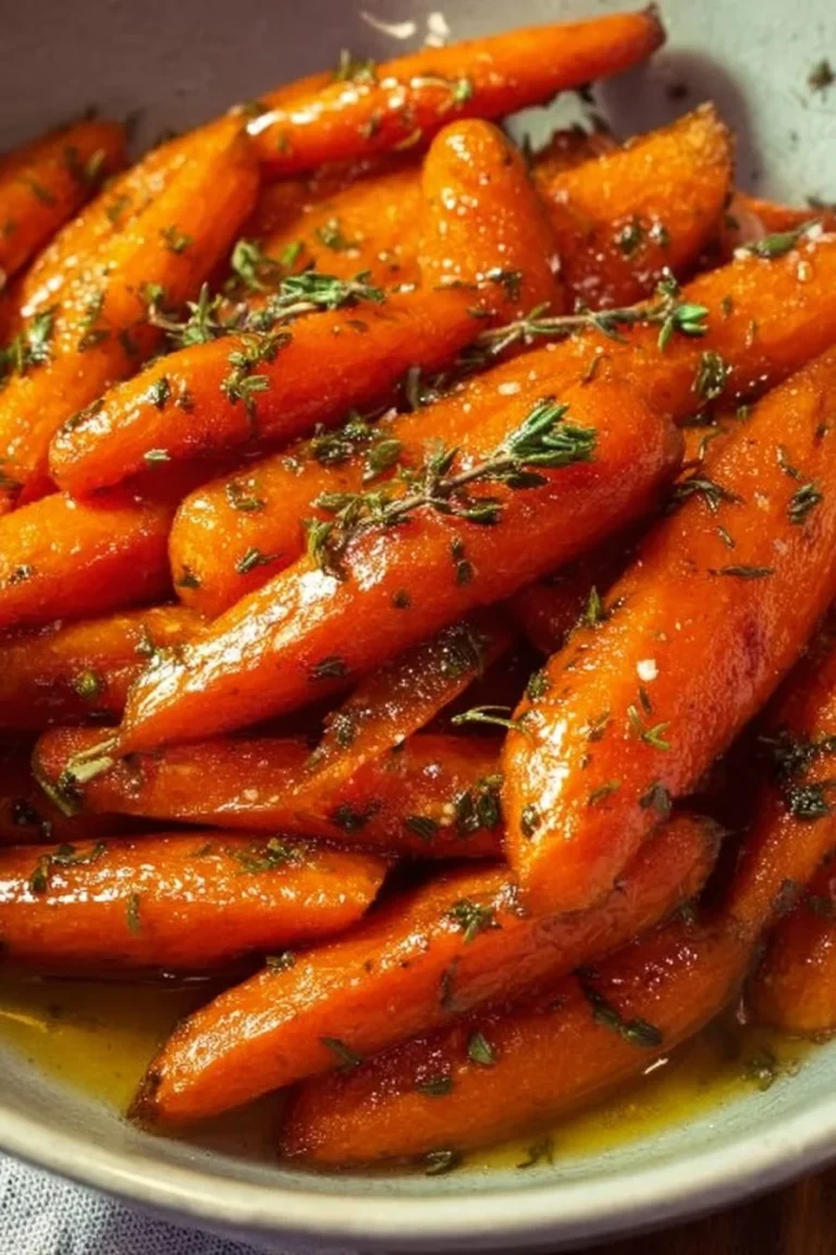 Plate of honey roasted carrots garnished with herbs