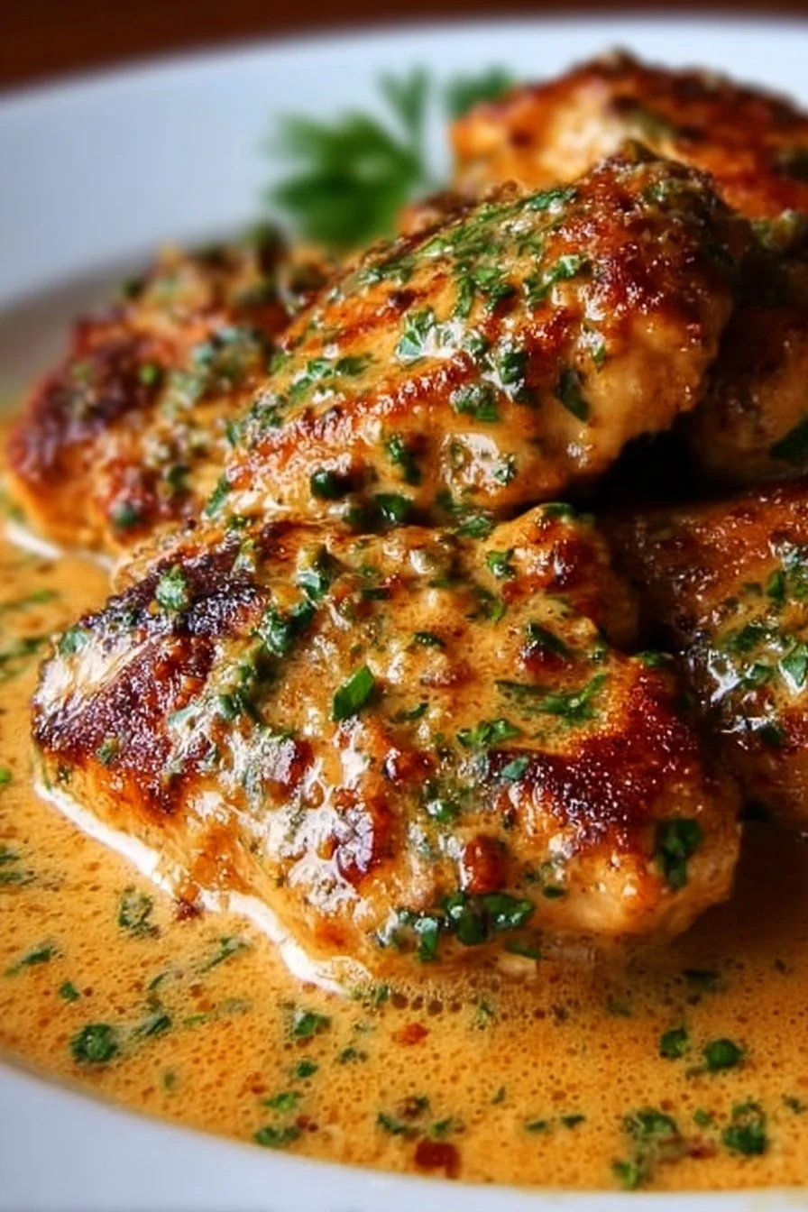 Creamy garlic parmesan chicken served with a side of vegetables